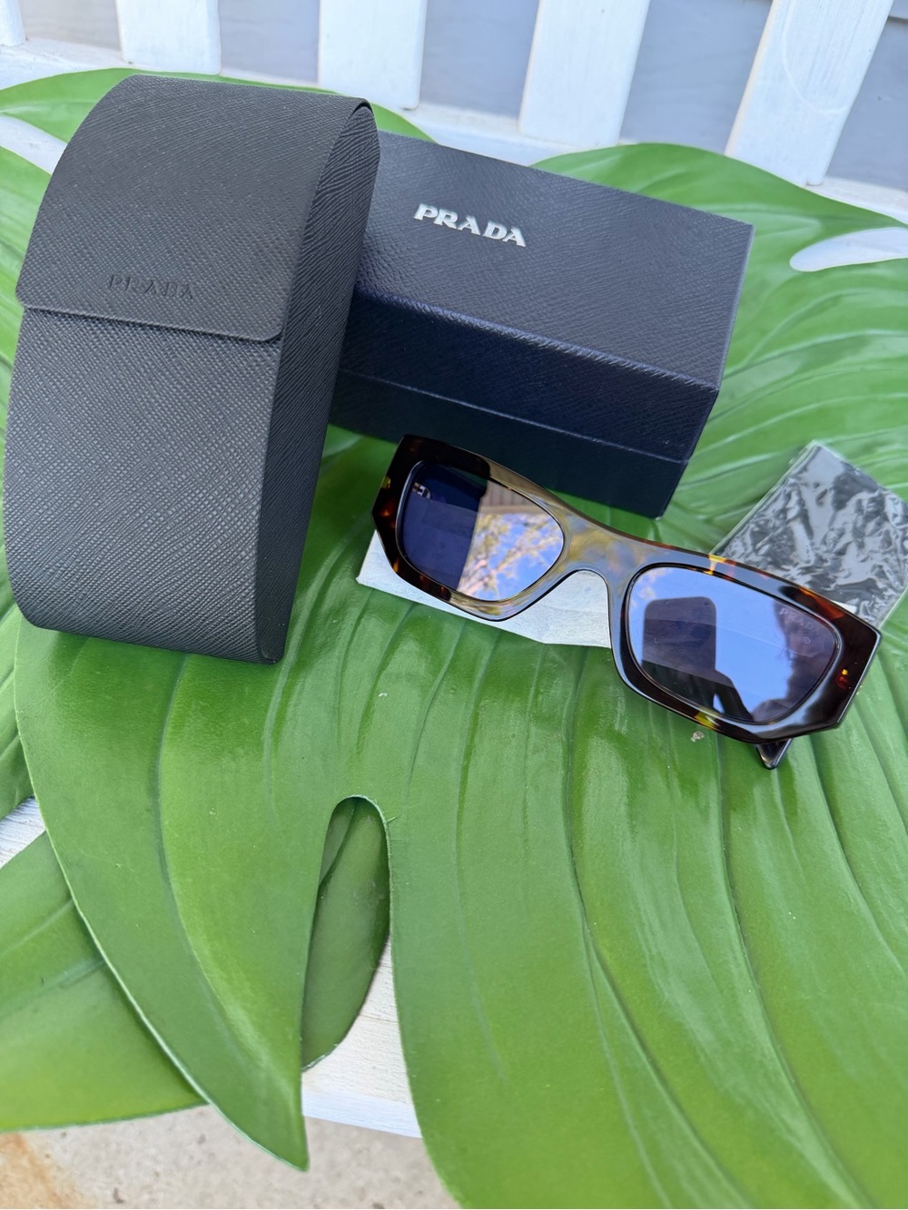 Prada Tortoiseshell Rectangular Sunglasses with Dark Lenses